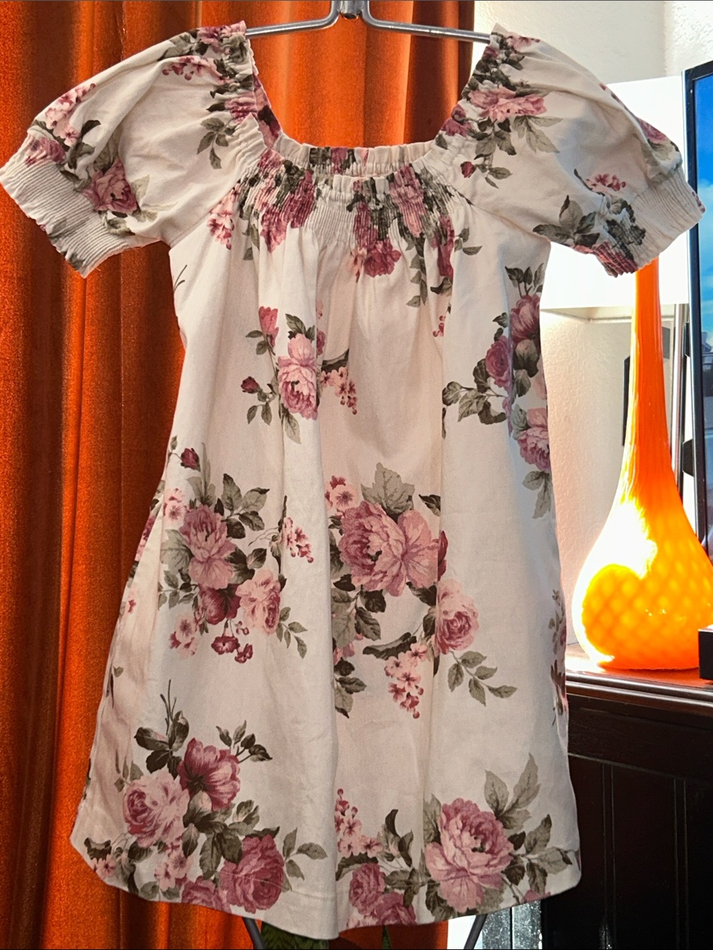 Olivaceous Cream Mini Dress with Pink Rose Print